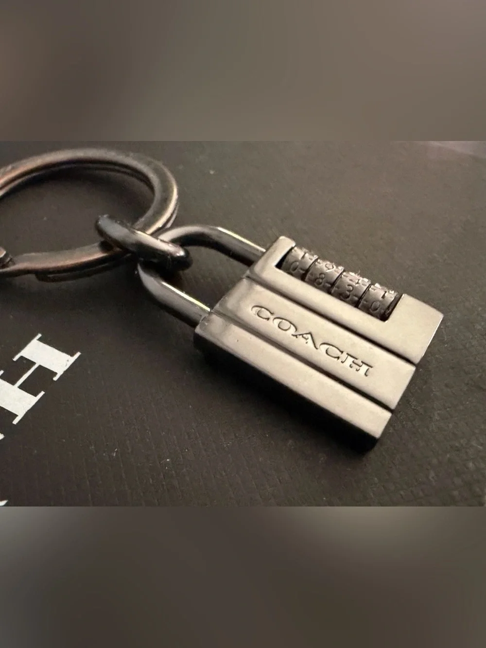 RARE COACH Padlock Charm Keychain/ Bag Charm ~ Gunmetal/ Key Ring/ Engraved